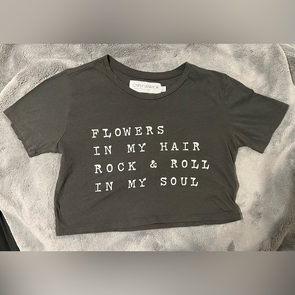 Gypsy Warrior Crop Top “Flowers in my hair, Rock & Roll in my soul” Size Small